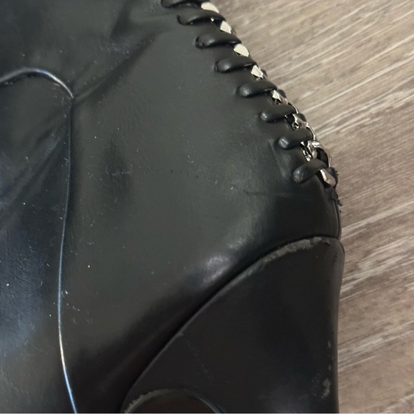 IMPO Faux Leather Black Heeled Boots with Silver Accent Down Back - Picture 4 of 15